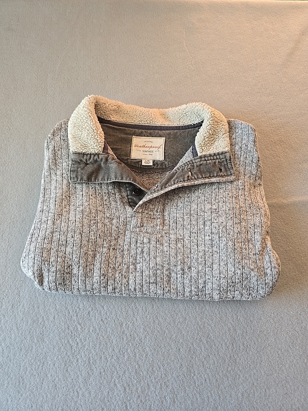 Weatherproof Men’s Grey Knit Zip-Up Sweater with Cream Sherpa Collar